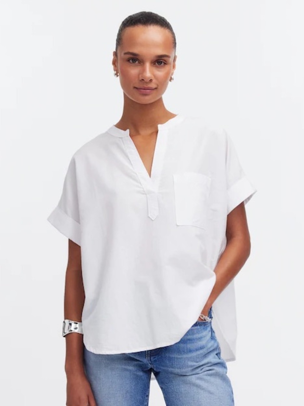 Madewell Lakeline Popover Shirttail Top in White